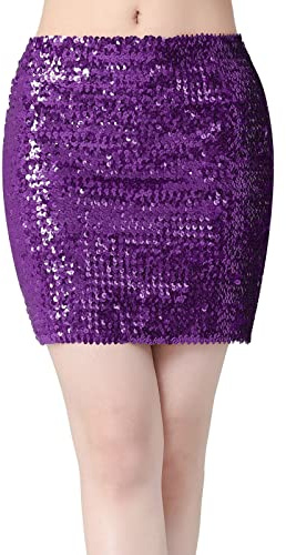 Glitzer Damen Rock Pailletten Tüllrock Kostüm Fransen Kleid Mädchen Glitzerrock Karneval Bauchtanz Pailettenrock Für