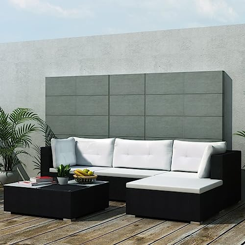 QJBSAVVA 5-TLG. Gartenmöbel Set Poly-Rattan Schwarz 70 cm Modernes Lounge Sofa Eckbank mit Cremeweißen Auflagen Robustes Outdoor-Möbel Set für Garten Balkon Terrasse