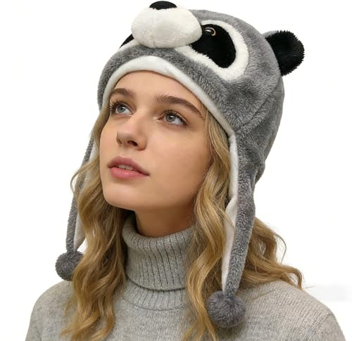 Cappelli invernali a forma di animale per bambini, carini, morbidi e caldi, per feste in stile cartone animato, con cinghie per le orecchie, divertenti cappelli per bambini, per picnic, escursioni