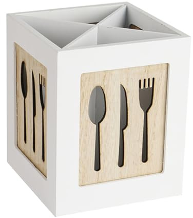 HOMSFOU Caja de Almacenamiento de Cubiertos de Madera Compartimentos Múltiples para Cocina, Organizador de Utensilios de Mesa y Porta Cucharas, Soporte para Palillos para Uso Doméstico