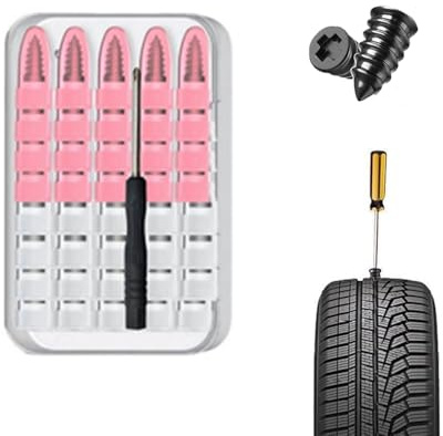 QQLADY 40 Pezzi Chiodo in Gomma per Tesla Cybertruck/Model 3/Model S/Model X, Kit Riparazione Pneumatici Auto, Chiodi a Vite per Pneumatici, con cacciavite, 2 Misure Incluse, per Auto, Moto