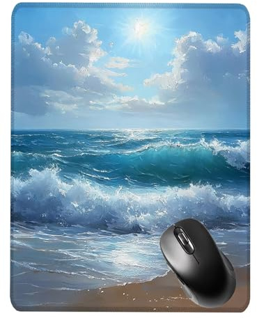 Alfombrilla Ratón Gaming, Mouse Pad, con Base de Goma Antideslizante, Superficie Impermeable, Bordes Cosidos, Compatible con Ratones Láser y Ópticos Portátil, Office, 32x26x0.3cm Océano Cielo S0F-269