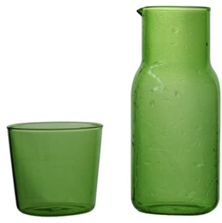 caraffa per acqua | Set caraffa per acqua e bicchiere da comodino Decanter da comodino in vetro verde trasparente da 500 ml con beccuccio per bicchiere Decanter con tazza per tavolo da ufficio