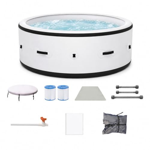 SPA Hinchable Exterior 4-6 Personas, Piscina Hidromasaje 206x71 cm con 150 Chorros de Masaje, Calentamiento 40°C, Luces LED 6 Colores, Bañera Premium Antipinchazos para Jardín Patio