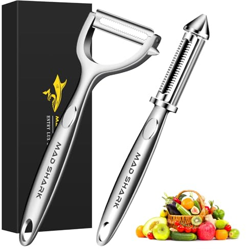 MAD SHARK Sparschäler Set 2-teilig Y & I Schäler Kartoffelschäler | Rostfreier Edelstahl, ergonomischer rutschfester Griff. Multischäler für Kartoffeln, Obst und Gemüse in der Küche.