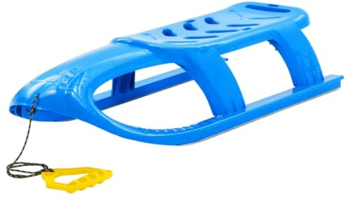Ziaphsol Trineo azul para niños de polipropileno con cuchillas de acero 102,5 x 40 x 23 cm, cuerda de tracción, deslizante, bob, trineo de dirección, para invierno y nieve para exteriores