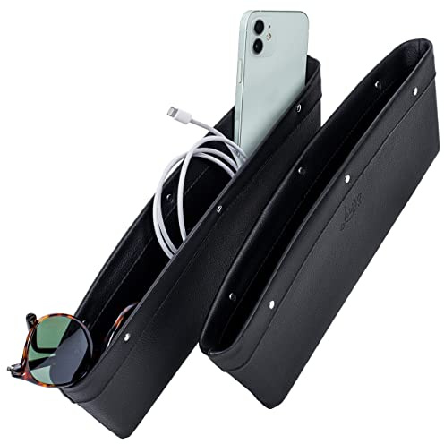Lusso Gear 2 in 1 Car Seat Gap Organizer | Universal Fit | Storage Pockets Adjust | 2 Set Car Seat Crevice Storage Box | Helps Reduce Distracted Driving & Holds Phone Money Cards Keys Remote