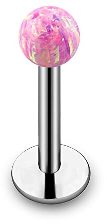 Monster Piercing G23-Titan, 3 mm, rosa Opale, Kugel mit Innengewinde, 16 Gauge â€“ 10 mm Länge, Madonna Lippe, Labret, Tragus-Piercing-Schmuck
