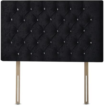 Chesterfield Diamante Frame Divan Bed Headboard | Crushed Velvet Headboards for 5ft King Size Bed Frame | Elegant design with wooden material headboards for beds (Black, 5ft King Height-20inch)