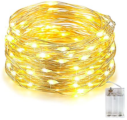 EvaStary Stringa Luci Led a Batteria, 1 Pezzi 10 metri 100 Led Rame filo Catene Luminose Lucine Fata Luci per Natale Matrimonio Decorative Festa Interno Natalizie letto Camera(Bianco Caldo)