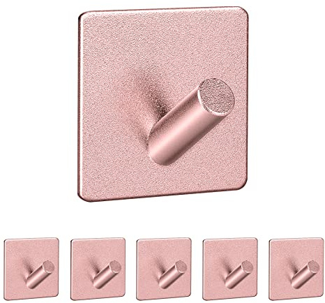 SISYS Ganchos Adhesivos para Pared,6 Piezas 3M Impermeable Gancho Pared Gancho Perchero No se Necesita Perforación para Baño Cocina Sala de Aleación de Aluminio Gancho Puerta,Rosa