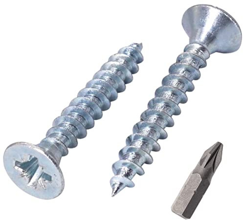 SKIR'CO Paquete de 200 tornillos de acero chapado en zinc de 4,5 x 25 mm para madera plateada, cabeza avellanada Pozidriv, tornillos de aglomerado, PZ totalmente roscado (200, 4,5 x 25 mm)