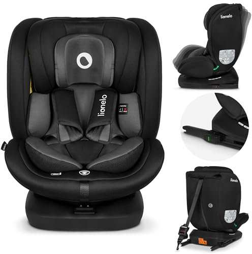 LIONELO Bastiaan i-Size Kindersitz ab Geburt 0-36 kg Isofix Top Tether 360 Grad drehbar Rückwärts Vorwärts Seitenschutz 5-Punkt-Sicherheitsgurte Dri-Seat (Schwarz Grau)