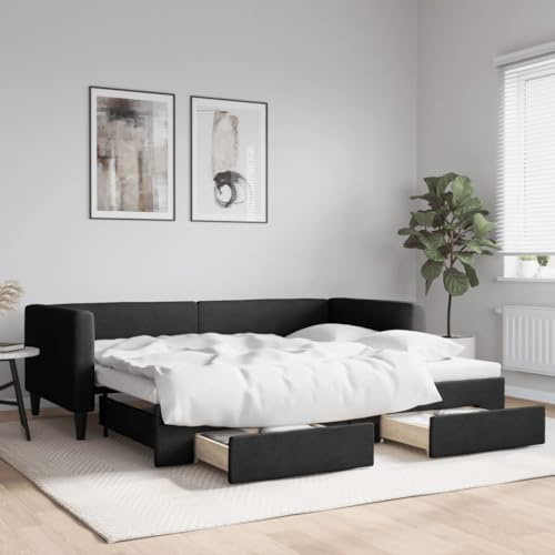 KOIECETA Tagesbett mit Bettkasten & Schublade Schwarz 223 x 100 x 68 cm Stoff