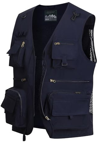 MeiLayM Herren Outdoor Weste Anglerweste mit Mehreren Taschen Leicht Fotografie Weste Sommer Multifunktionsweste Camping Jagd Weste Atmungsaktiv Ärmellos Jacke Blau,4XL