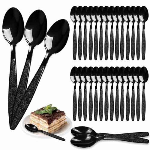 100 Stücke Plastiklöffel Groß, 14.5cm Plastik Löffel, Wiederverwendbar Löffel Plastik, Teelöffel Plastik, Plastiklöffel Geeignet für Partys Picknicks Camping Schulen Hochzeiten (Schwarz)