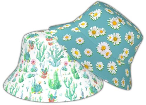 Siarnew Unisex Fischerhut für Damen und Herren, Sommer, Outdoor, UV-Schutz, lässige Fischermütze, Gänseblümchen-Kaktus, Einheitsgr��e
