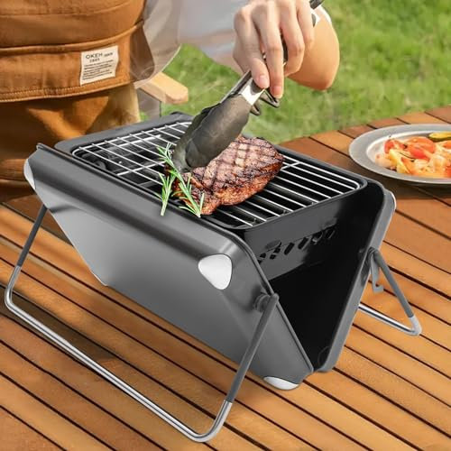 Barbecue de camping portable Ourdoor - Mini barbecue pliable - En acier - Barbecue de table au charbon de bois - Petit barbecue pour camping, extérieur, voyage, festival, pique-nique - Avec