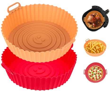 Bzzerumy 2 Stück Silikon Einsatz für Heißluftfritteuse, Wiederverwendbares Air Fryer Zubehör, Antihaft und Spülmaschinenfest, Perfekte Alternative zu Backpapier für Philips Airfryer und Andere Modelle