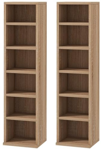 HOMCOM CD oder DVD Regale CD Regale mit 12 Fächern für 204 CDs und verstellbarem Regal für Wohnzimmer Schlafzimmer Büro 21x22,5x88,5 cm Eiche
