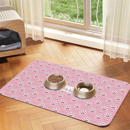 Naispanda Tapis de Nourriture pour Chien Personnalisé Set de Table Personnalisé pour Animal Domestique Set de Table pour Bol d'eau pour Chien et Chat avec Photo et Nom Antidérapant et Imperméable