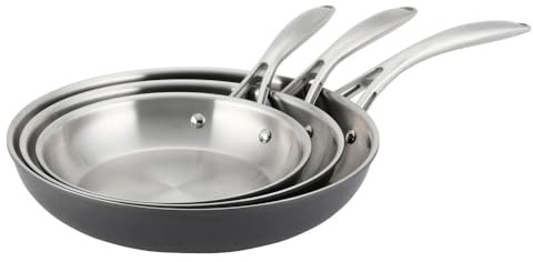 ProCook Professional Bi Ply Stainless Steel Frying Pan Set - 3 Piece, 20/24/28 cm, Durable Heavy Duty Cookware - Black, Induction Compatible Cooking Pans