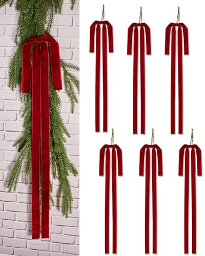 ZJHiome Burgundy Velvet Bow,6Pcs 60x40CM Large Velvet Christmas Bows with Twist Ties for Christmas Wreath Tree Window Staircase Shop Decor(Red)