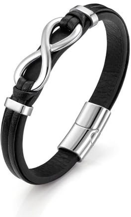PiercingJak Herren Armband Unendlichkeitszeichen Infinity Armbänder Schwarz Lederarmband Unendlichkeit Glück Schmuck Liebe Freundschaft Geschenke für Männer Partner Freund