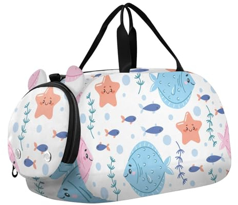 Tanztasche, Sporttasche für Mädchen und Jungen, niedliche Cartoon-Fische, Kinder-Sporttasche, Seetasche mit Namen, Wochenendtasche