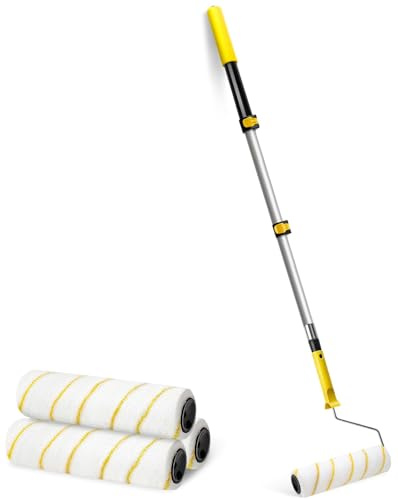 Paint Roller with Telescopic Handle, Aluminum Telescopic Rod with 3 Paint Rollers for Household Project Painting and Renovation