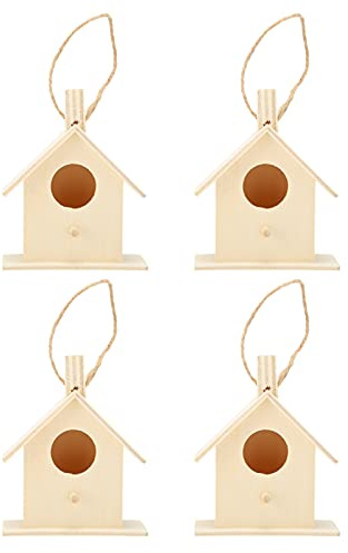 Wooden Bird House, Rural Style Bird Nest, Natural Log Cabin with Hanging Rope, DIY Decorative Birdhouse for Backyard Garden Patio, Home Gardening Decor for Small Birds