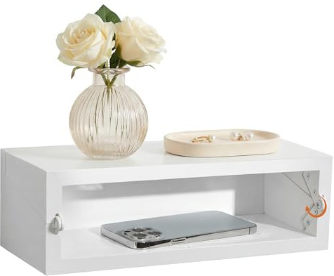 SUMGAR White Floating Bedside Table, Small Wall Mounted Shelf for Bedroom