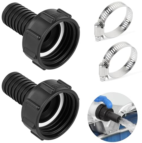 DBREAKS 2 st IBC-tankslangadapter S60 x 6, slanganslutning 60 mm till 32 mm, grovtråd, IBC-anslutningskran, för tappventil, trädgårdsvattning, trädgårdsvattentank