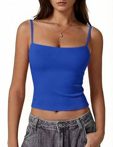 Gyabnw Camiseta Tirantes Mujer Algodon de Cuello Cuadrado Camiseta Mujer sin Mangas de Verano Básica y de Estilo Sexy Y2K Crop Top