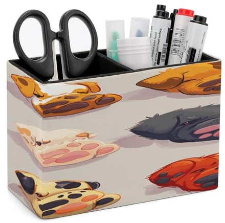 LZQPOEAS Cute Dog Paw Leather Pen Holder with 2 Compartments Luxury Pencil Holder Minimalist Pencil Cup Brush Scissor Holders Elegant Pen Cup for Office Home Desk Accessories