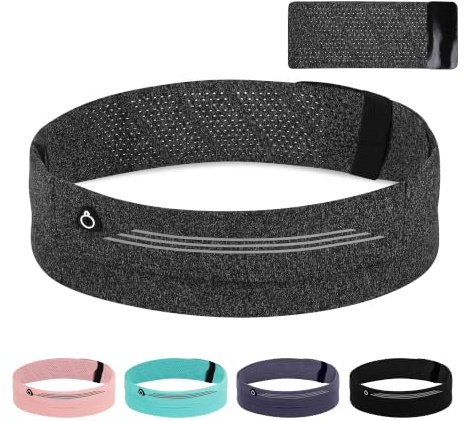 PEGINMOL Laufgürtel mit Verlängerungsriemen, Lauftasche für Handy (Grau) | Handytasche Laufen Klettverschluss, Sportgürtel, Bauchtasche Damen Herren, Running Belt Hüfttasche zum Laufen, Fitness Reisen
