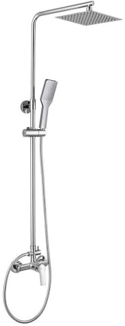 Kibath L424221 Columna Monomando Modelo SIO Tubo Redondo Extensible Regulable en Altura de 80 a 120 cm. Incluye Ducha de Mano y rociador con diseño Cuadrado. Recambios garantizados, Cromo Brillo
