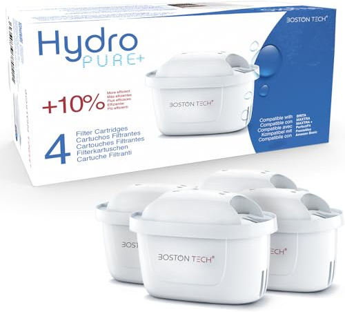 Boston Tech Filtri Acqua HydroPure® | Compatibili Brita Maxtra, Maxtra+ e Marella | Rimuovono PFAS, PFOA, PFOS, cloro, calcare e metalli | Certificato TÜV SÜD | 6 unità (A) 4 FILTRI PER L'ACQUA)