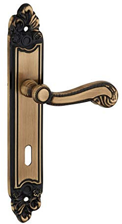 THIRARD - Set di Maniglie per Porta di Camera Louis XV - Lega Fusa - Uso Pratico - Foro per Chiave - Entr'axes 195 mm - Finitura Ottone Invecchiato - Giallo/Dorato