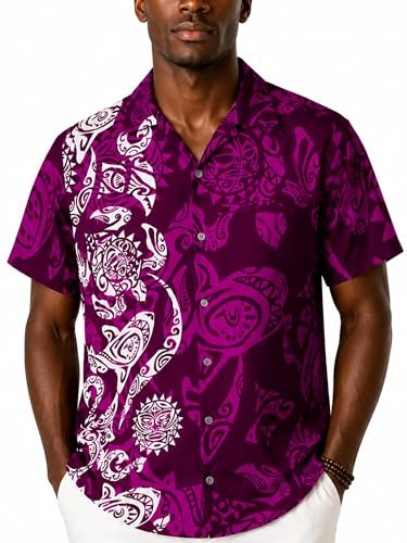 King Kameha Funky-Camicia-Hawaiana, Manica-Corta, Maori-Wedding, Viola, XS