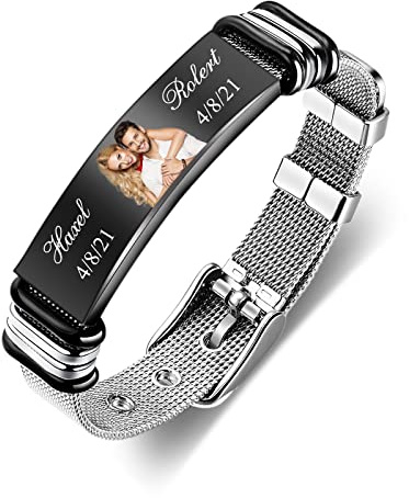 kaululu Personalisierte Armbänder mit Gravur Namen Foto Schmuck Herren Damen Paare Armband Edelstahl für Männer & Frauen Geschenk für Weihnachten Vatertag Geburtstag