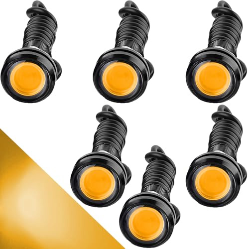 CTRICALVER High Power 18mm 9W Eagle Eye LED Light,Car Motorcycle DRL Daytime Running Light Fog Lamp Reversing Light Marker Light 12V Waterproof(Yellow，6PCS)