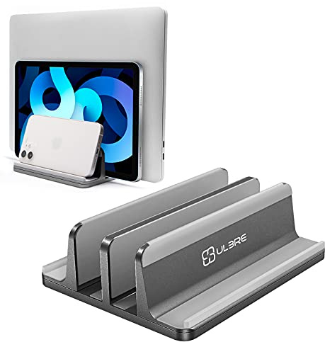 Vertical Laptop Stand [2021 ver.],ULBRE Double Adjustable 4 Slot Desktop MacBook Stand Holder Dock Compatible with All MacBook Chromebook Surface Dell iPad Pro Up to 17.5 Inches (Gray)