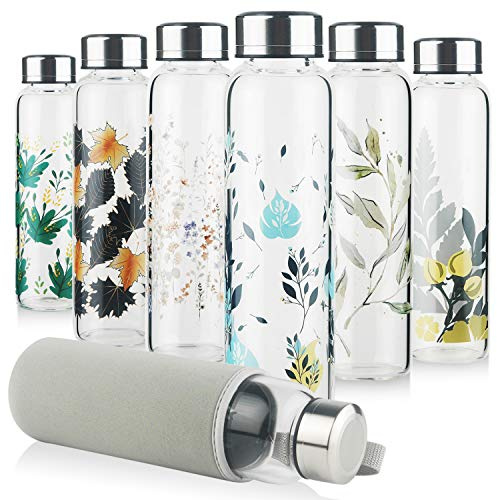 Reeho Borosilicate Glass Water Bottle with Neoprene Sleeve and Leakproof Stainless Steel Lid 500 ml / 1000 ml / 1 Litre
