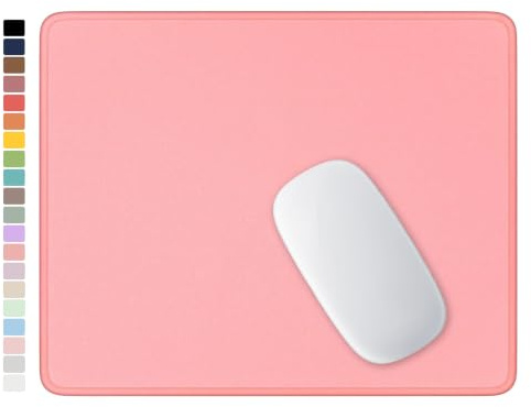 Hsurbtra Mauspad, hochwertig, strukturiert, quadratisch, rutschfest, wasserdicht, schön, vernähter Rand, niedliche Gummi-Computermatte, Büro, Gaming, Laptop, Damen, Kinder, warmes Rosa, 25,9 x 21 cm