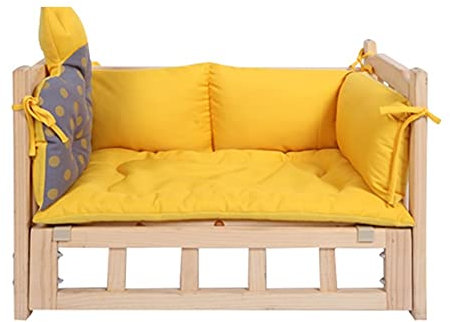 JLXJ Hundebett Hundeliege Gelb Holz Im Freien Haustier Hundebett Sofa, Erhöhte Orthopädie Warm & Kühlend Hunde Katzen Kinderbetten, für Große Mittel Kleine Haustiere, Vier Jahreszeiten Verwenden