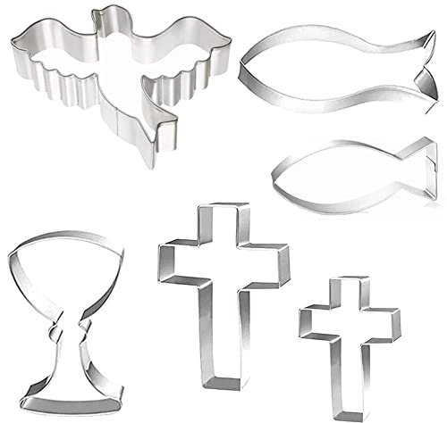 Ausstechformen Set,Fisch Kreuz Taube Kelch Keksausstecher Ausstechform Plätzchenformen Formen,6 Stück Ausstecher Ausstechformen,Cookie Cutter für Kommunion Konfirmation Taufe