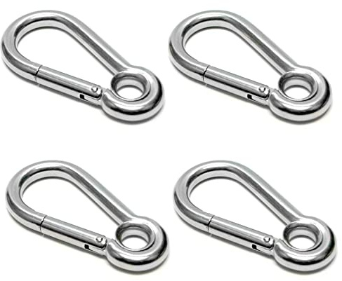 PRIOstahl Karabiner Karabinerhaken mit Kausche Kettenglied - 10 x 100mm x 4 Stück mit Schnappverschluss Auge Verbindungsglied Schnappkarabiner Befestigung Hängesessel Boxsack Edelstahl V4A