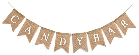 rustikalem Vintage Candy BAR Girlande banner Leinen,Candy Bar Dekoration Zubehör Hochzeiten Geburtstag, Candybar Girlande Banner für Hochzeit Party Geburtstag Dekoration Event Supplies Fotorequisite