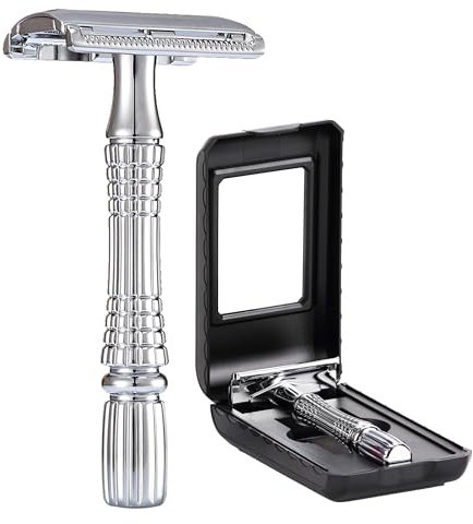 BAILI Double Edge Safety Razor Rust-proof Reusable Manual Stainless DE Wet Shaving for Men Women with Mirrored Travel Case BD176B